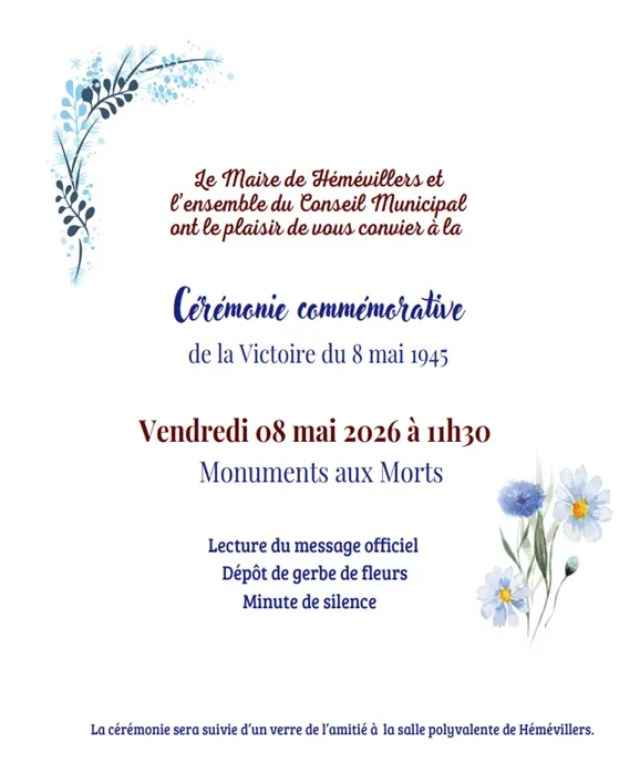 8 mai 2026 à 11h300 devant le Monument aux Morts, commémoration du 8 mai 1945